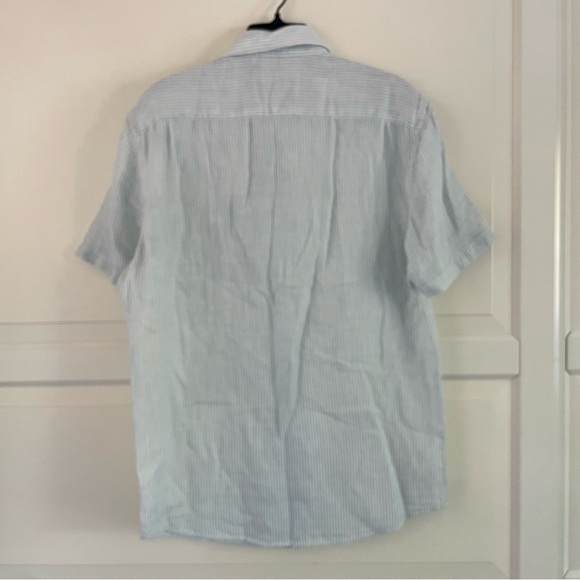 Faherty Short-Sleeve Supima Oxford Shirt Blue White Classic Stripe 26509 - Picture 3 of 8